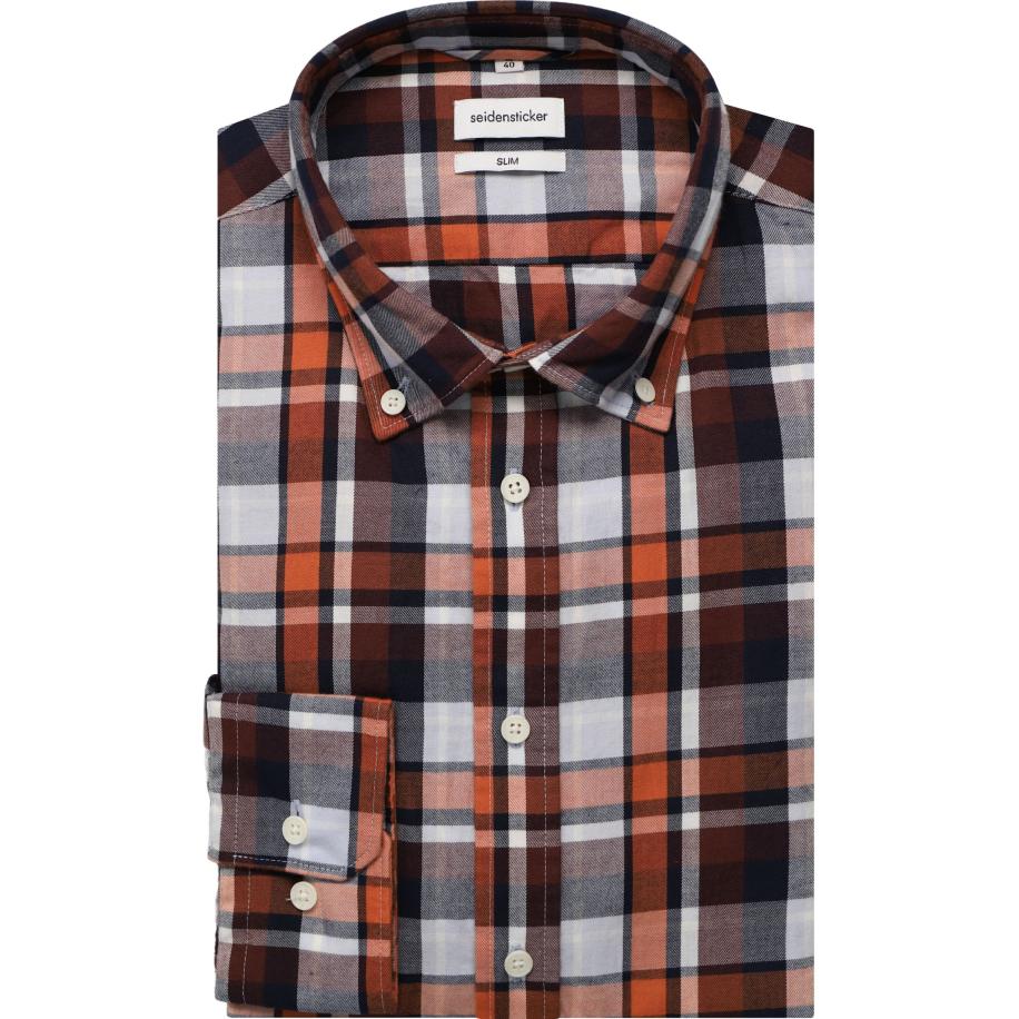 Seidensticker Overhemd oranje, Ruit Oranje