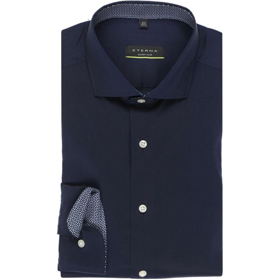 ETERNA Performance Overhemd marine, Effen Blauw
