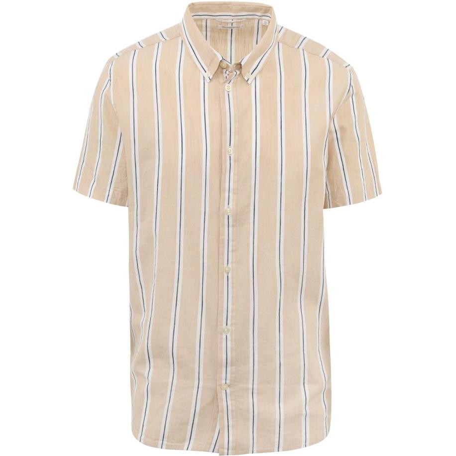 KnowledgeCotton Apparel Overhemd Streep Beige Bruin