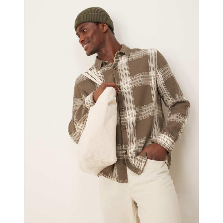 New Look - Oxford overhemd met ruitmotief in donkerkaki-Groen Groen