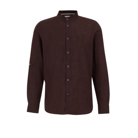 Fundamentals heren easy care overhemd van linnenmix met mao-kraag - Regular fit - Donkerbruin - Linnen - Maat: XL