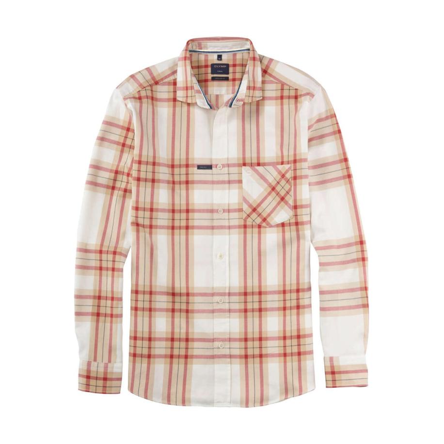 OLYMP Casual Flanellen Overhemd rood, Ruit Wit