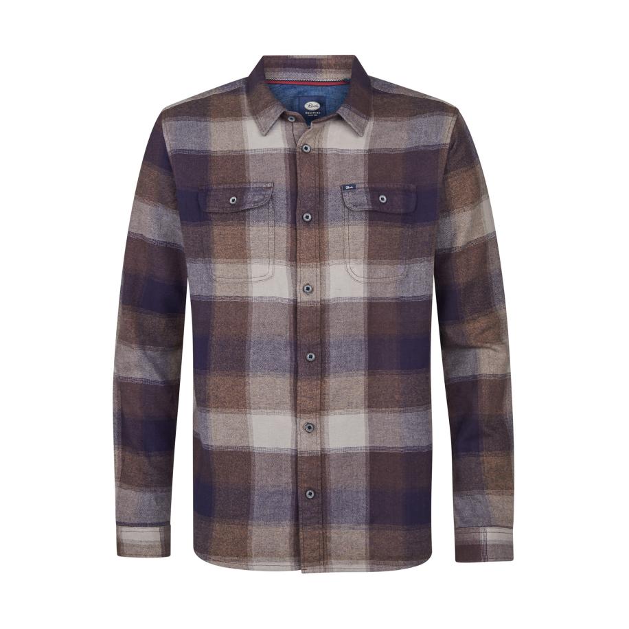 Petrol Industries Petrol Industries Overhemd lichtbeige / indigo / bruin gemêleerd -