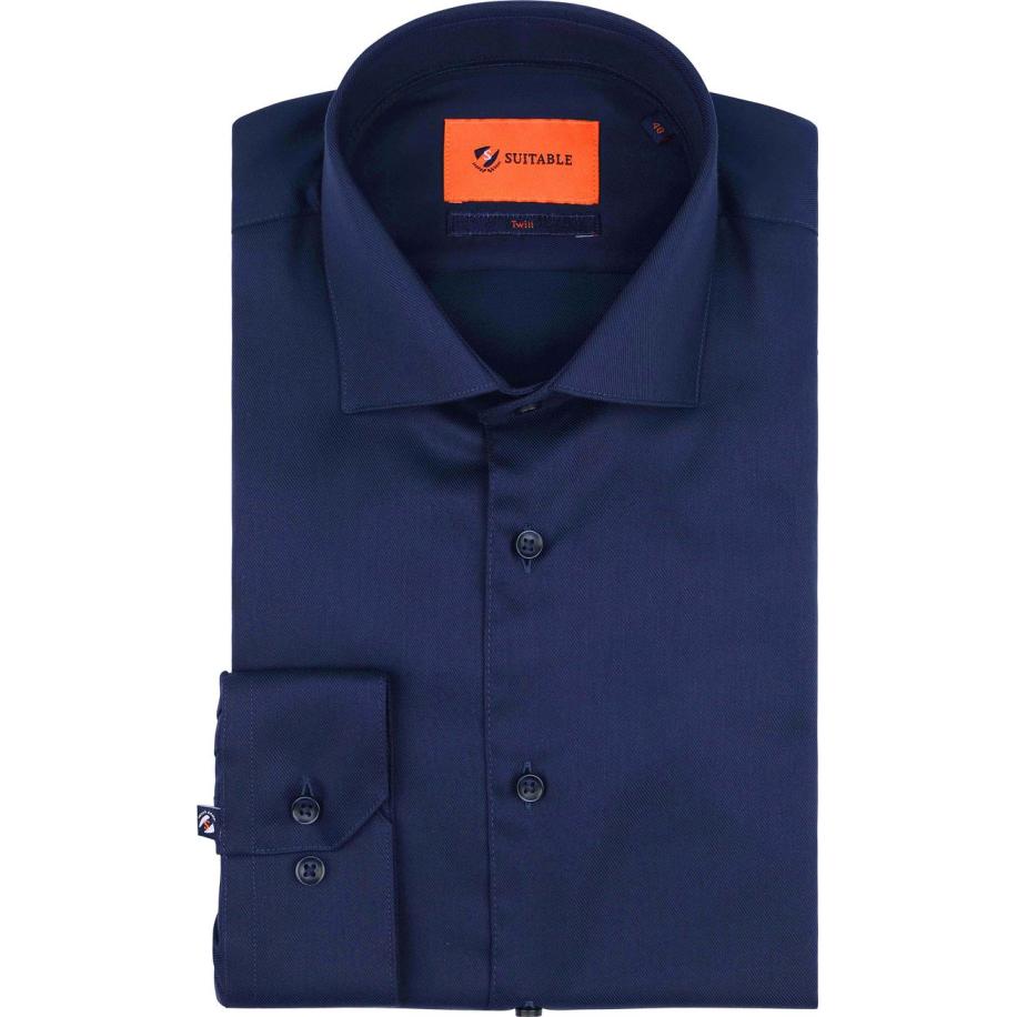 Suitable Overhemd Navy Blauw Twill DR-05 Paars