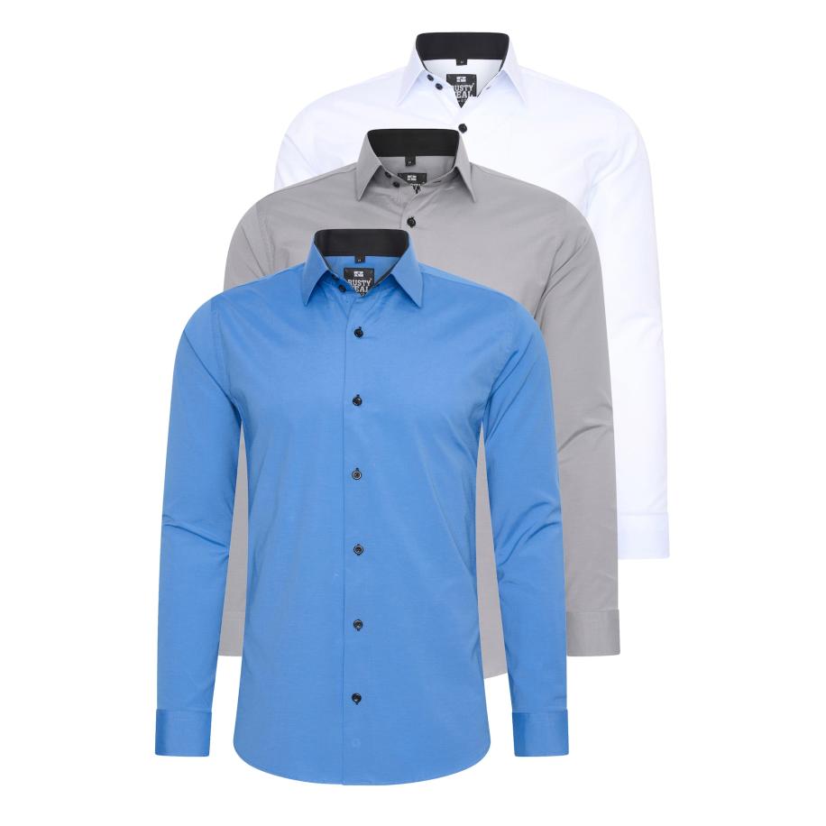 Rusty Neal Rusty Neal Overhemd royal blue/koningsblauw / grijs / wit -