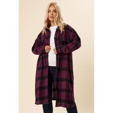 Yours Curve Bordeauxrood Lang Geruit Overhemd Size 46