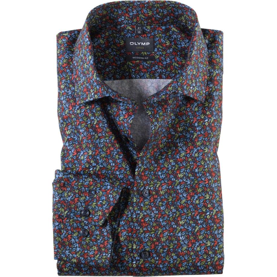 OLYMP Luxor Overhemd donkerblauw/rood, Motief Multicolor