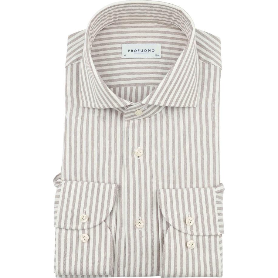Profuomo Overhemd Streep Cutaway Beige Bruin