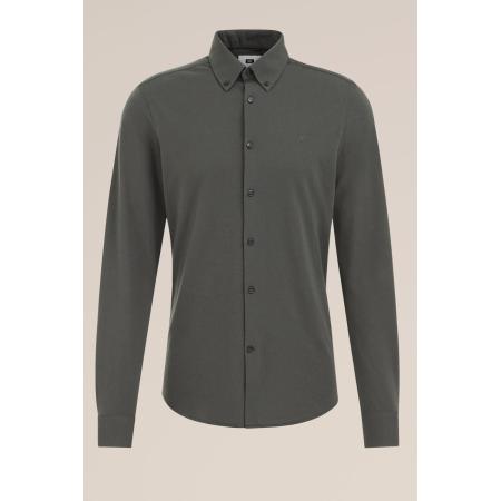 Fundamentals heren Slim fit overhemd van piquéjersey - Slim Fit - Legergroen - Katoen - Maat: XXL