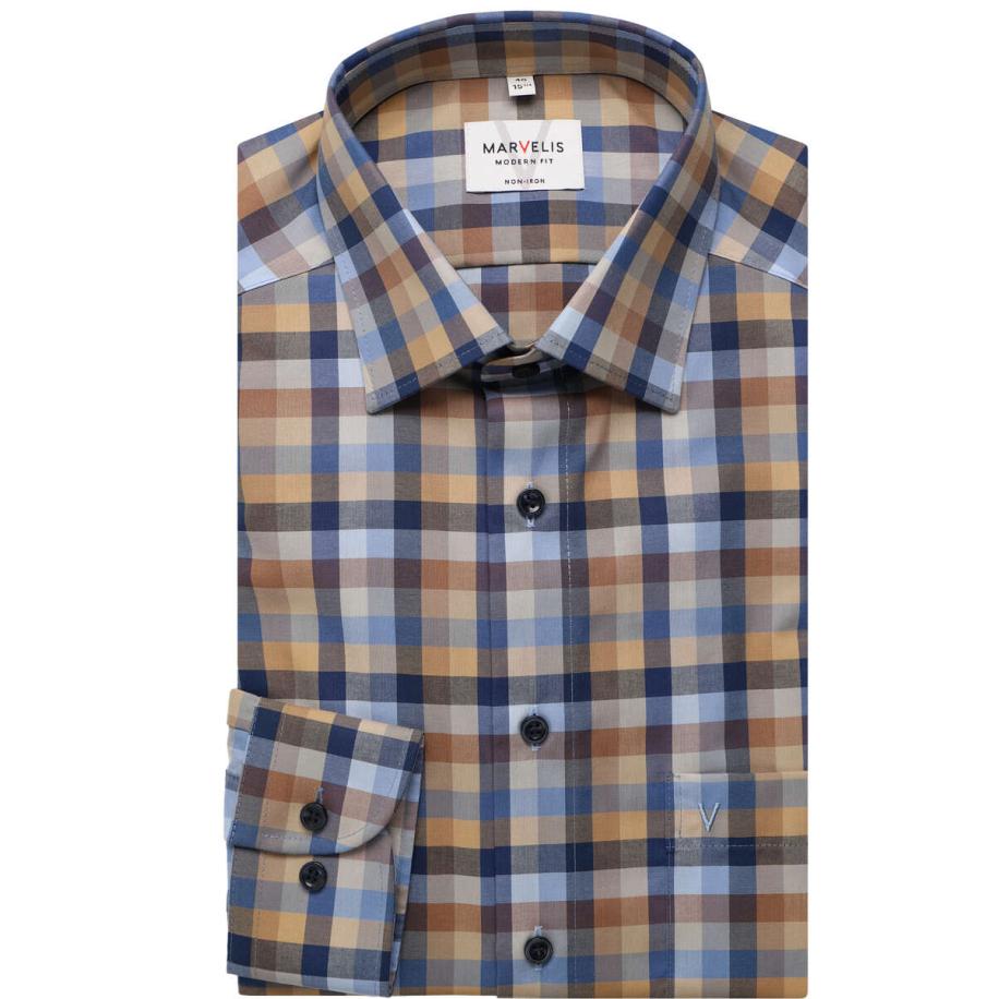 Marvelis Overhemd blauw/bruin, Ruit Blauw