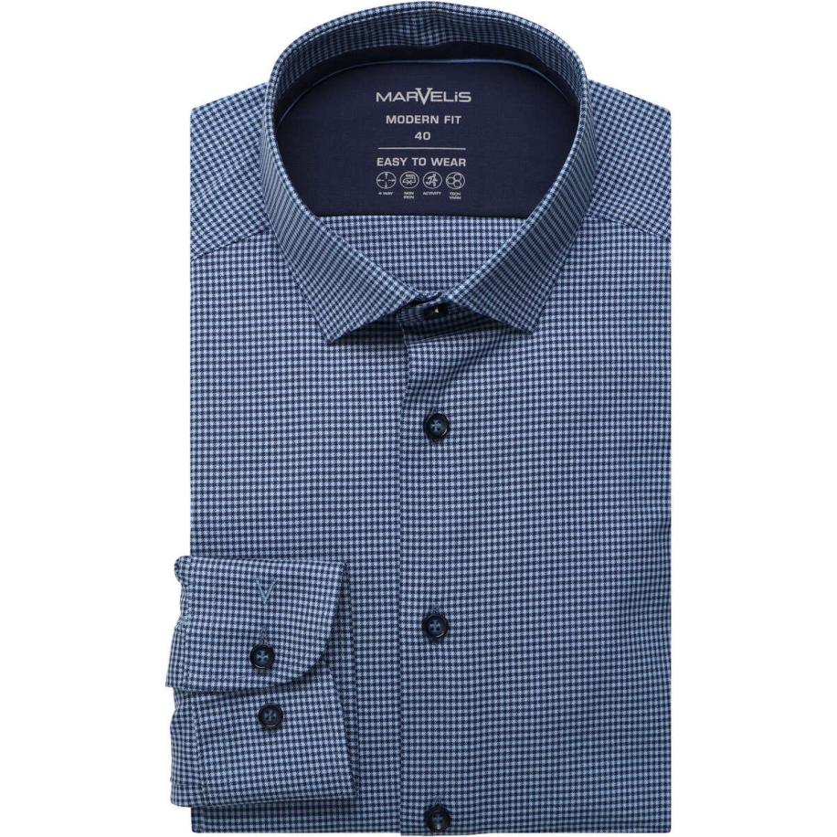 Marvelis Performance Overhemd blauw, Ruit Blauw