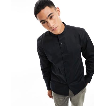 New Look - Overhemd zonder kraag met lange mouwen in zwart