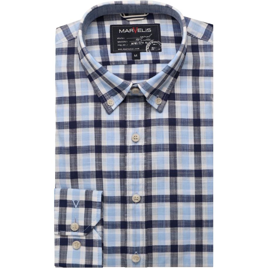Marvelis Casual Overhemd marine, Ruit Blauw