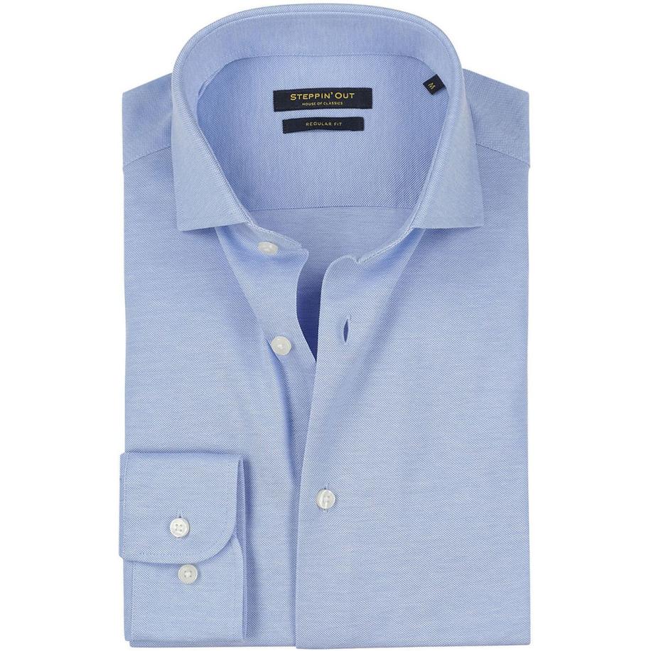Steppin' Out Overhemd Stretch Piqué Lichtblauw Blauw
