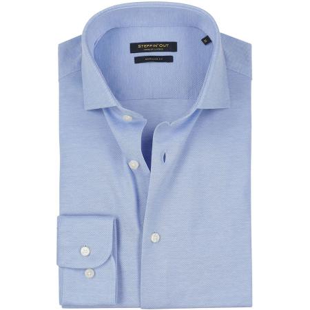 Steppin' Out Overhemd Stretch Piqué Lichtblauw