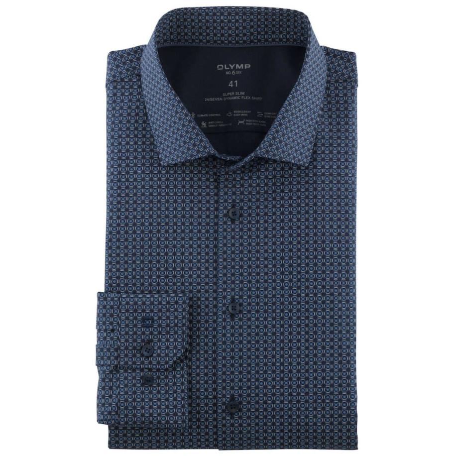 OLYMP No. Six 24/Seven Overhemd marine, Motief Blauw