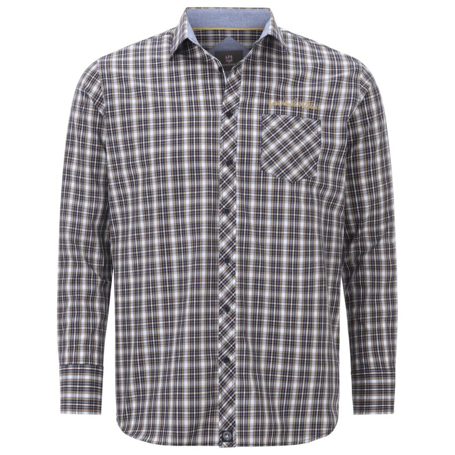 jan vanderstorm Jan Vanderstorm Overhemd Bjornman donkerblauw / geel / lichtgrijs / wit -