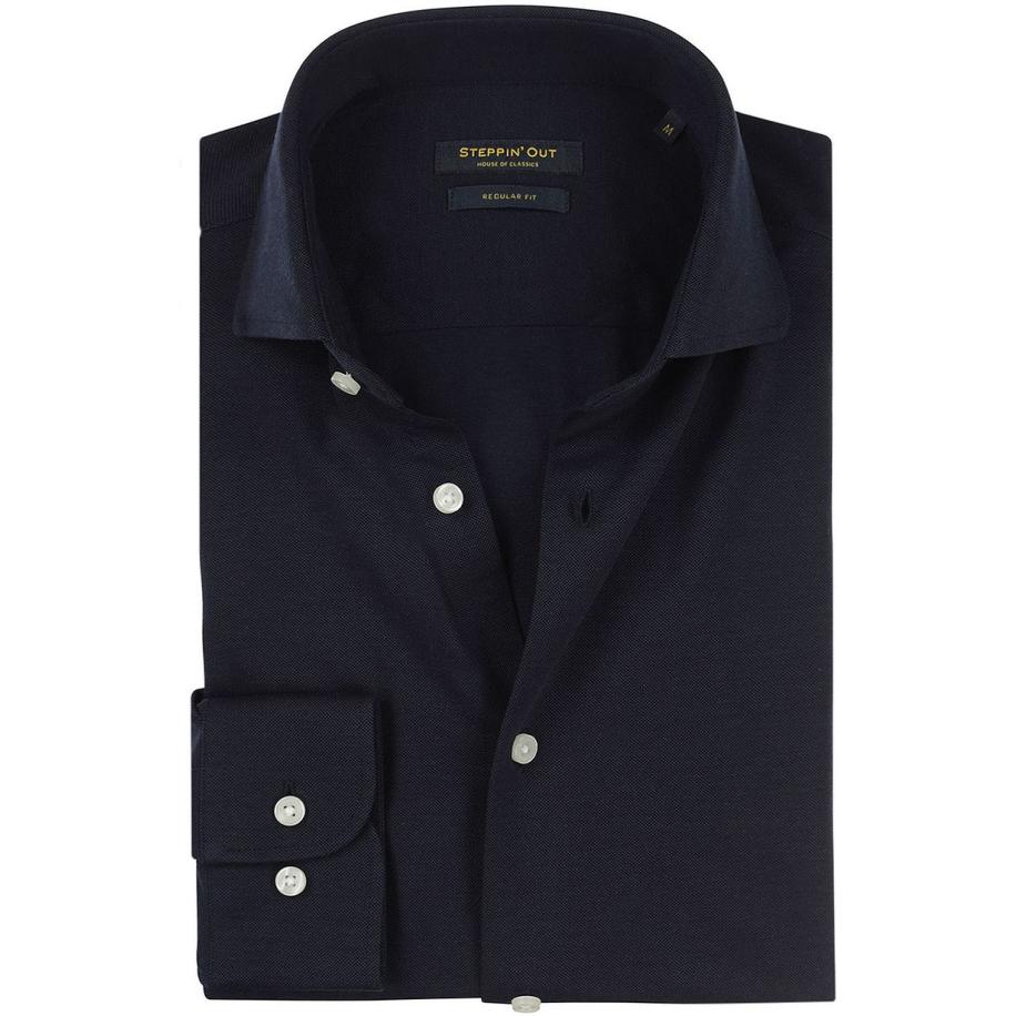 Steppin' Out Overhemd Stretch Piqué Navy Blauw