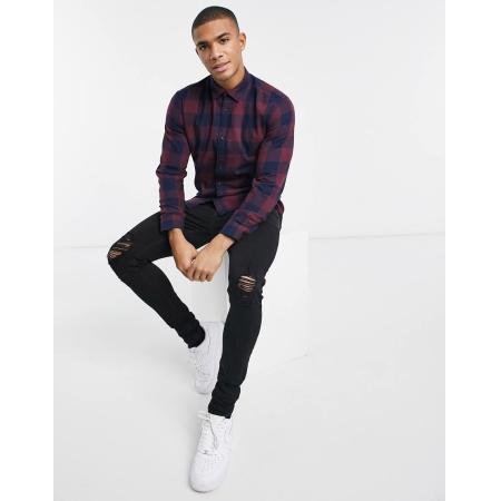 Jack & Jones Essentials - Overhemd met buffalo-ruit in bordeauxrood