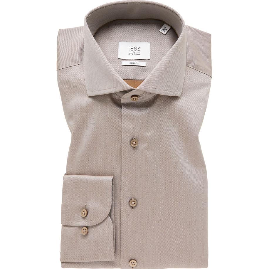 ETERNA 1863 Overhemd beige-bruin, Effen Bruin