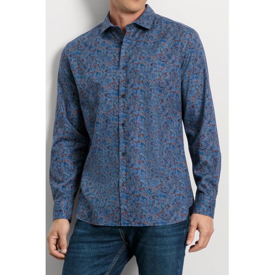 OLYMP Casual Overhemd marine, Bedrukt Blauw