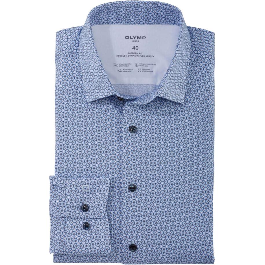 OLYMP Luxor 24/Seven Jersey shirt blauw, Bedrukt Blauw