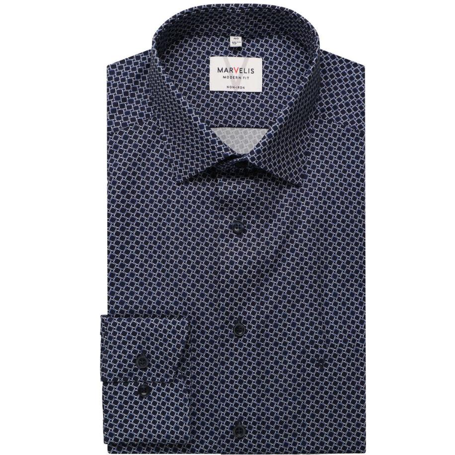 Marvelis Overhemd marine, Bedrukt Blauw