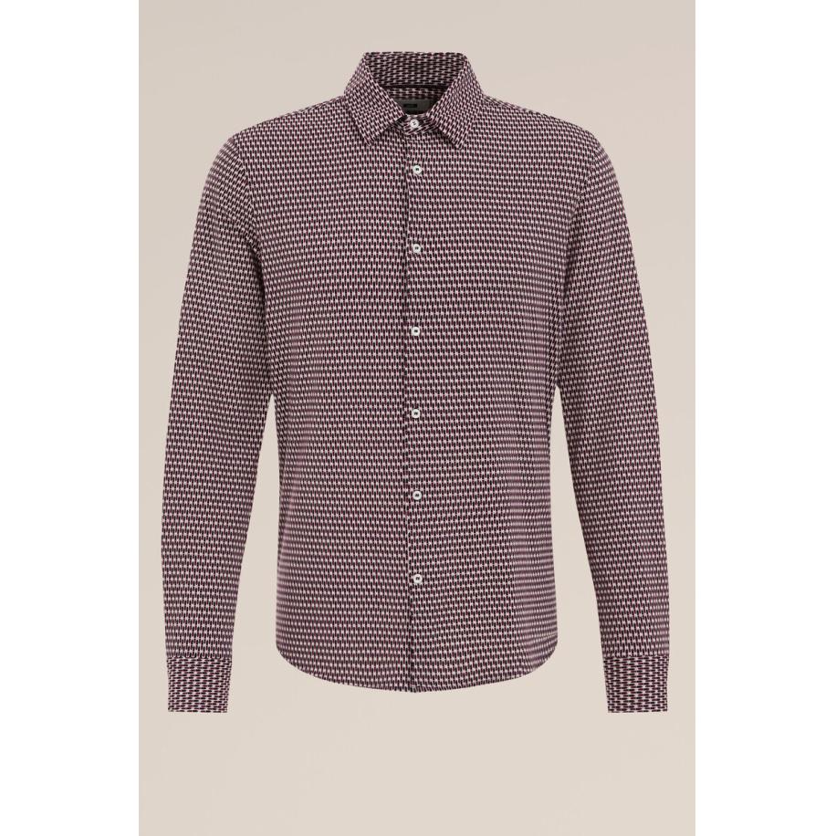 WE Fashion Heren tall fit jersey overhemd met dessin - Slim/Tall fit - Donkerpaars - Katoen - Maat: XL Paars