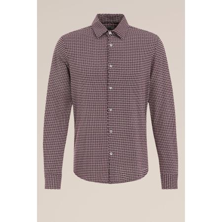 WE Fashion Heren tall fit jersey overhemd met dessin - Slim/Tall fit - Donkerpaars - Katoen - Maat: XL
