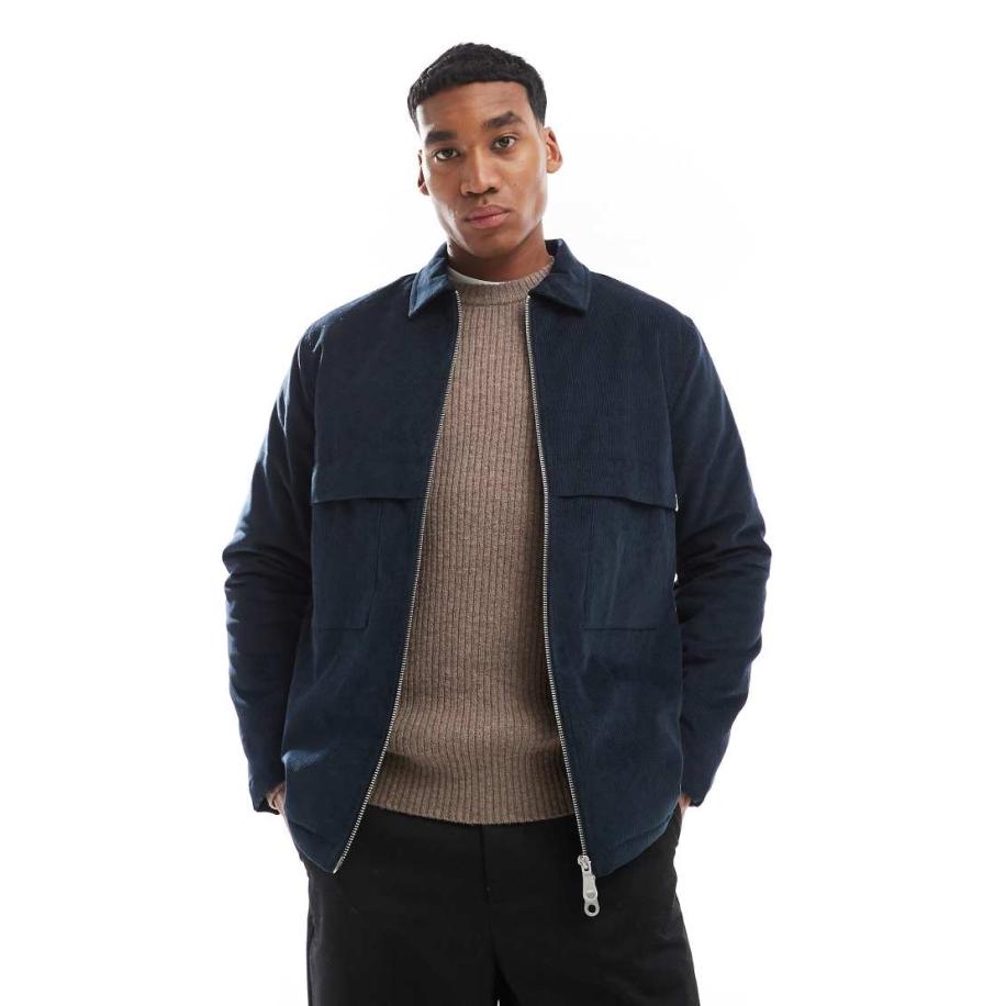 Farah - Schultz - Overshirt van corduroy met doorgestikte voering in marineblauw Blauw