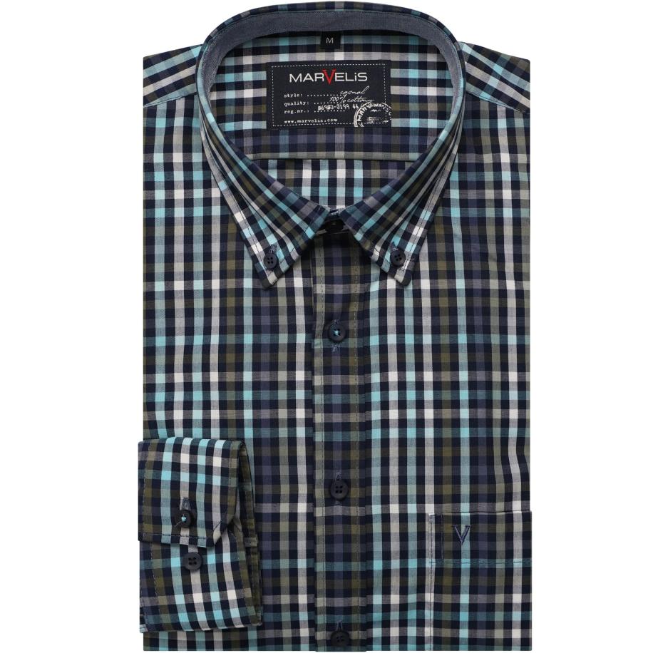 Marvelis Casual Overhemd marine, Ruit Blauw