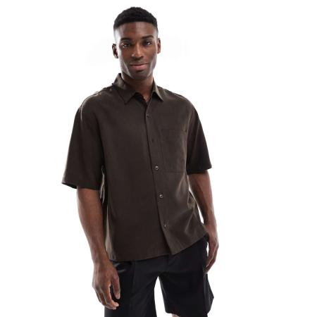 Pull & Bear - Recht overhemd met korte mouwen in bruin