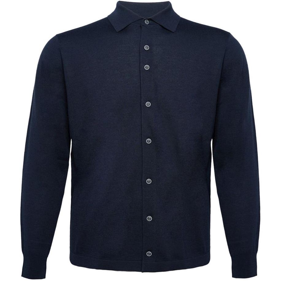 R2 Amsterdam Knitted Pull Shirt Merino Navy Blauw