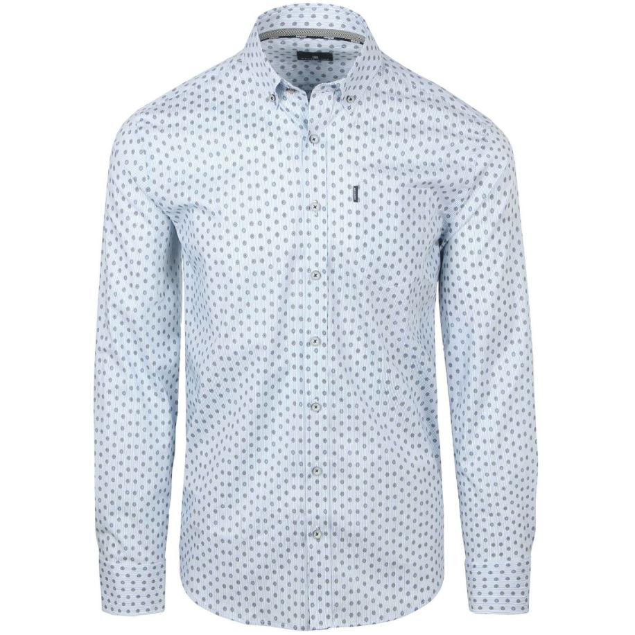 State of Art Shirt Poplin Eye Printed Stripe Grey Blauw