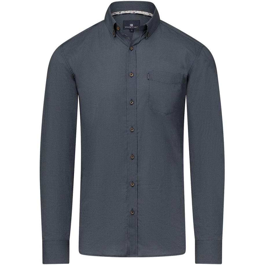 State Of Art Overhemd Print Blauw Grijs Grijs