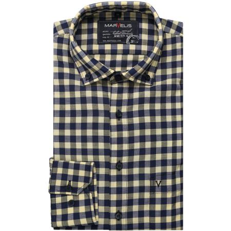 Marvelis Casual Overhemd lichtgeel, Ruit