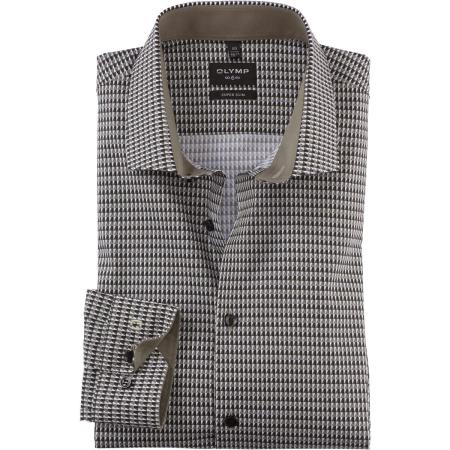 OLYMP No. Six Overhemd olijf, Bedrukt