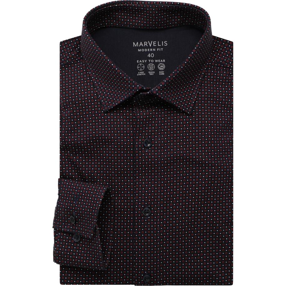 Marvelis Performance Overhemd rood, Stippen Rood