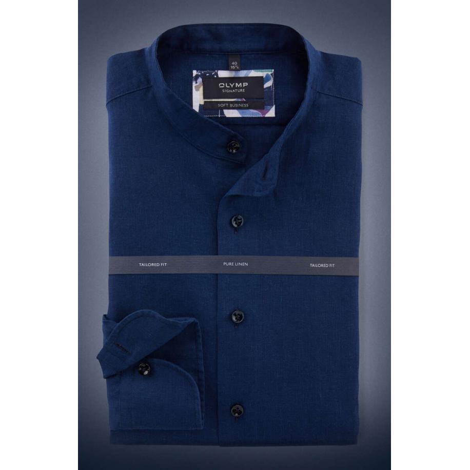 OLYMP SIGNATURE Soft Business Linnen Overhemd donkerblauw, Effen Blauw