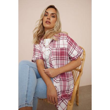 Yours Geruit Overhemd Met Korte Mouwen In Bessenrood Size 62-64