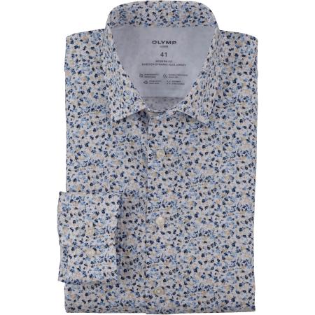 OLYMP Luxor 24/Seven Jersey shirt natuurlijk, Bedrukt