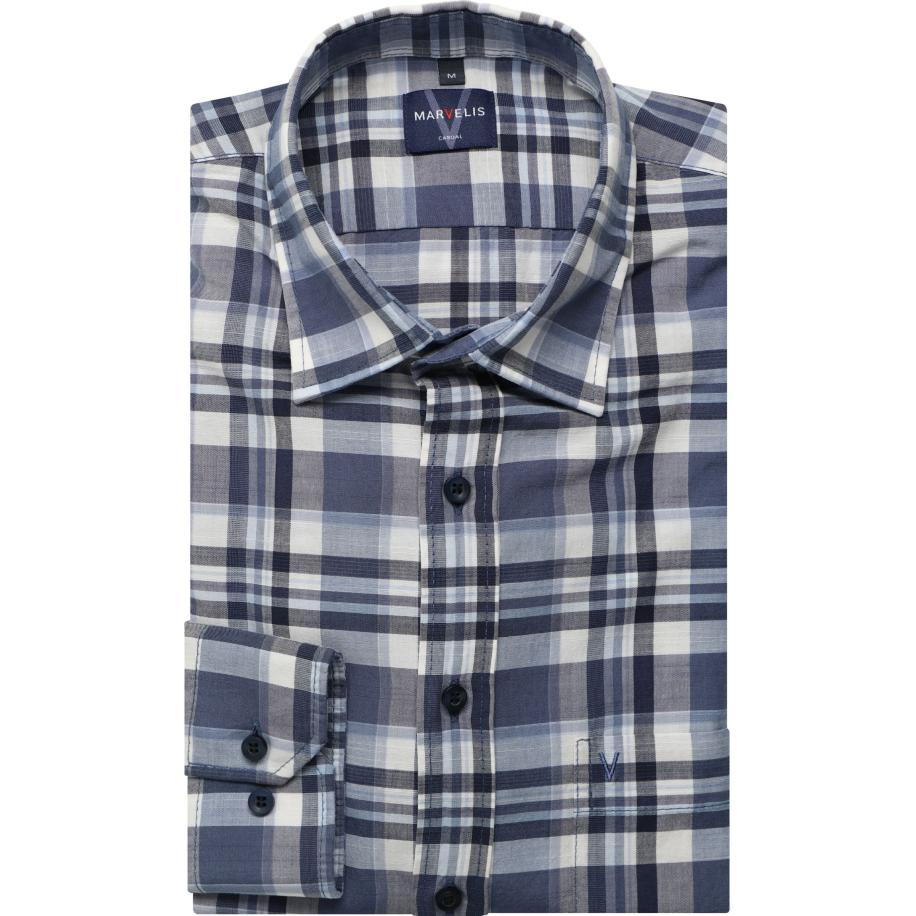 Marvelis Casual Overhemd rook blauw, Ruit Blauw