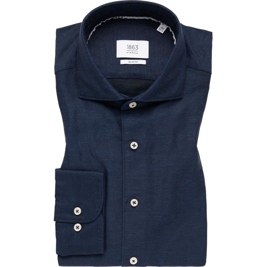 ETERNA 1863 Linnen Overhemd marine, Effen Blauw