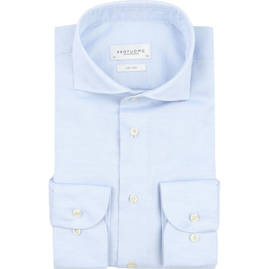 Profuomo Basketweave Overhemd Lichtblauw Blauw