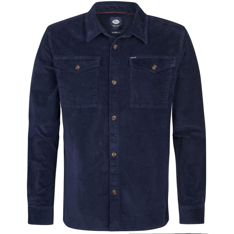 Petrol Overhemd Corduroy Navy Blauw