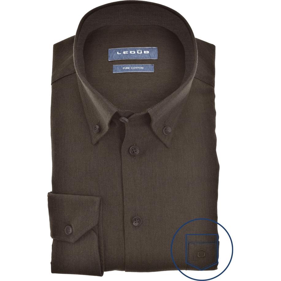 Ledȗb Overhemd bruin, Effen Bruin