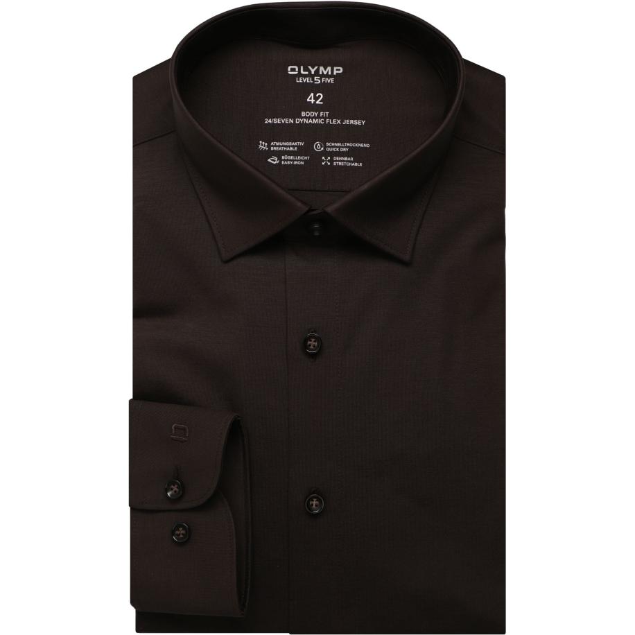 OLYMP Level Five 24/Seven Jersey shirt zwart/bruin, Effen Multicolor