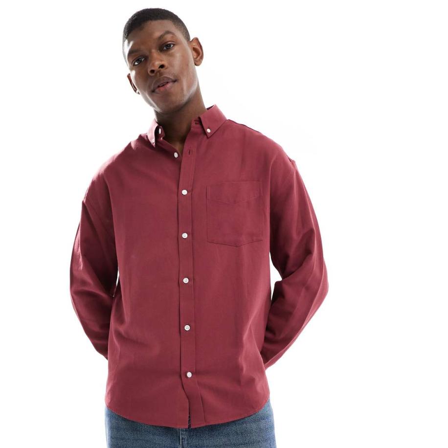 ASOS DESIGN - Oversized Oxford overhemd in bordeauxrood Rood