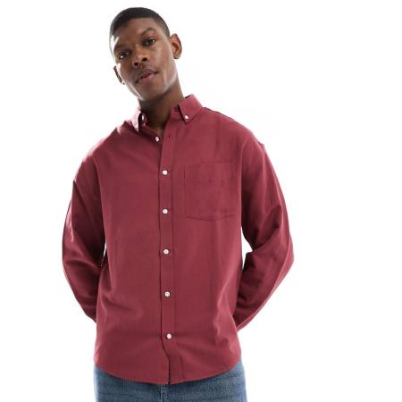 ASOS DESIGN - Oversized Oxford overhemd in bordeauxrood