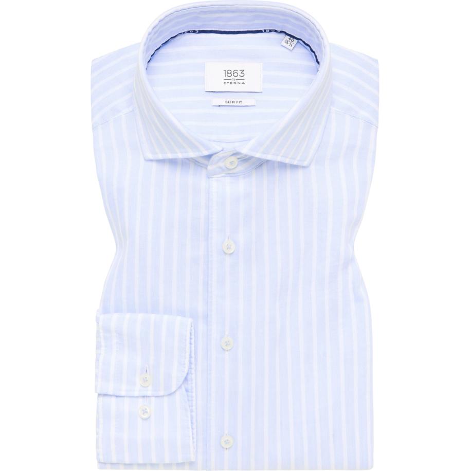 ETERNA 1863 Linnen Overhemd lichtblauw, Gestreept Blauw